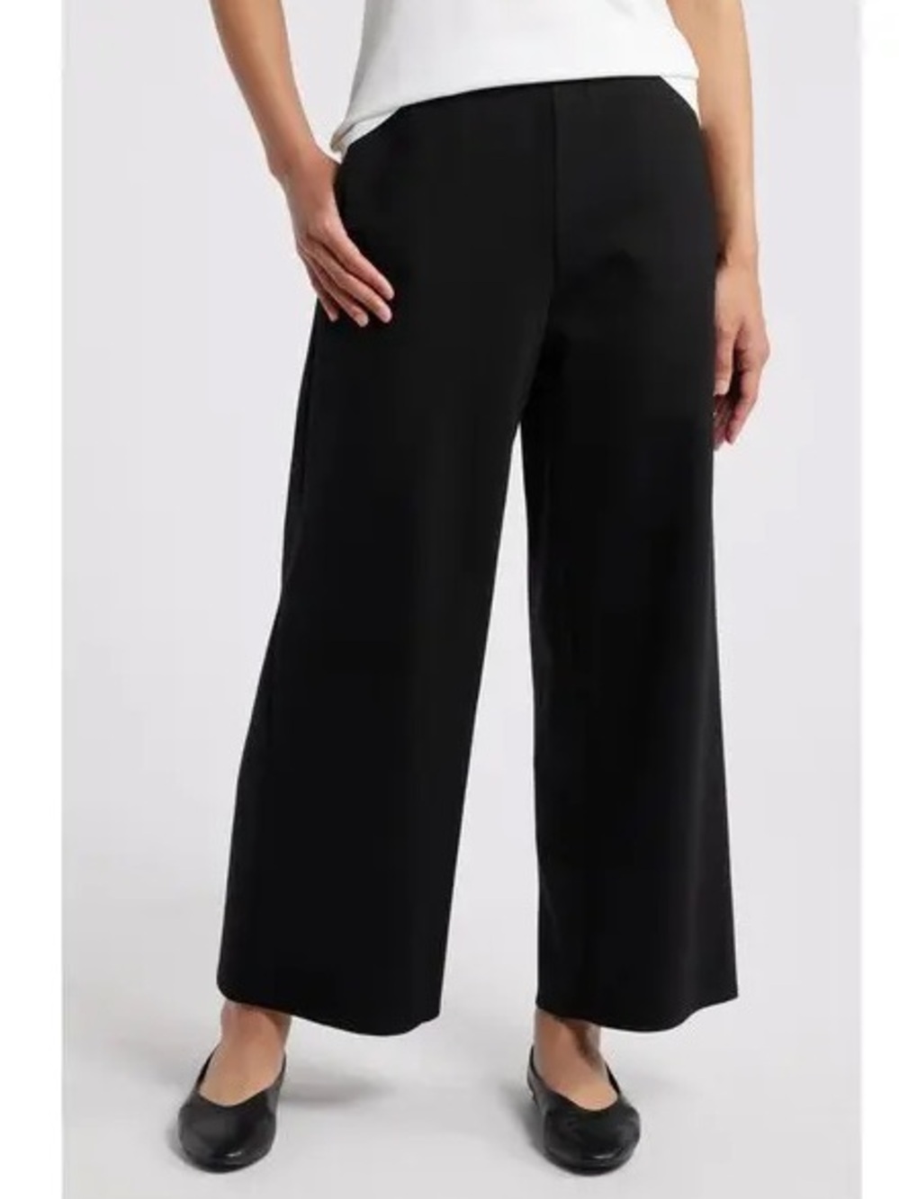 Eileen Fisher Black Ankle Crop Wide-Leg Pull-On Pants Size XL
